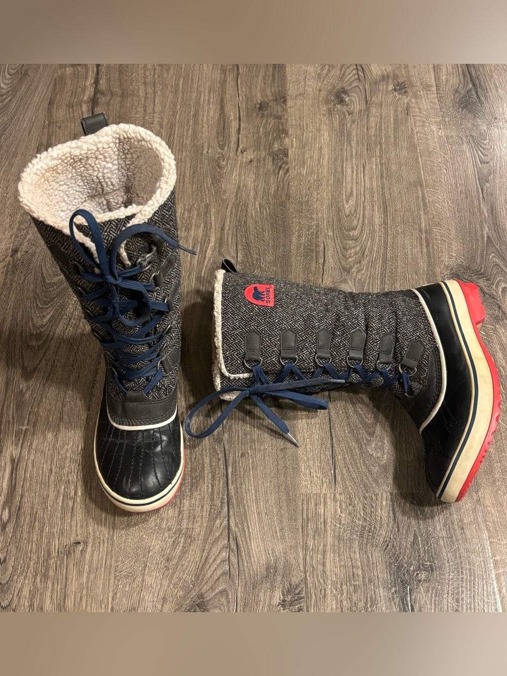 Sorel Boots Tivoli Winter Waterproof Black Lace Up Tall Sherpa Lined Women’s 8